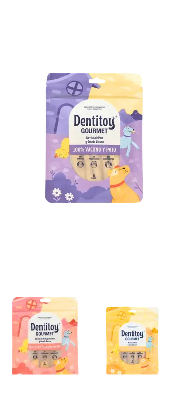 Empaque snack: Dentitoy Gourmet barritas de pato y ganado vacuno