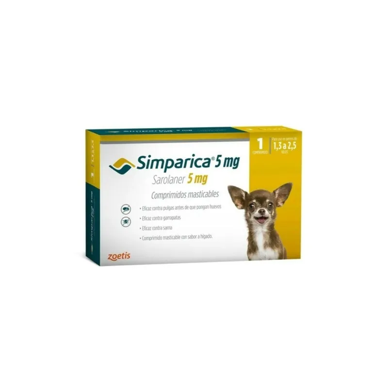 Empaque antiparasitario: Simparica 10 mg (2,5 a 5 kg)