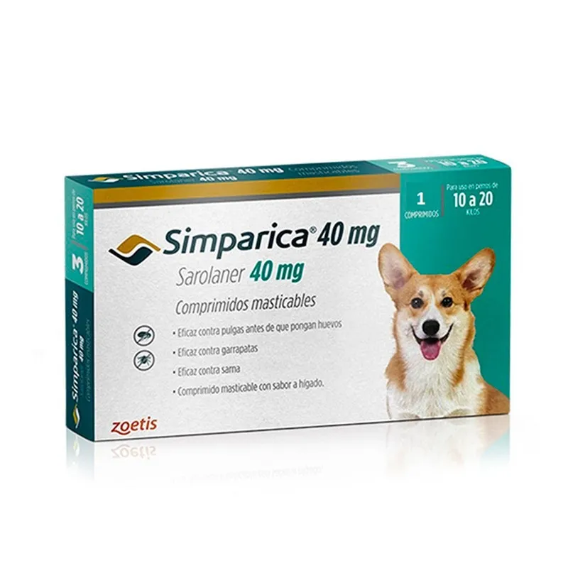 Empaque antiparasitario: Simparica 40 mg (10 a 20 kg)