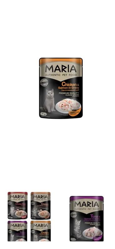 Empaque alimento húmedo: Maria Húmedos Salmón y Pollo