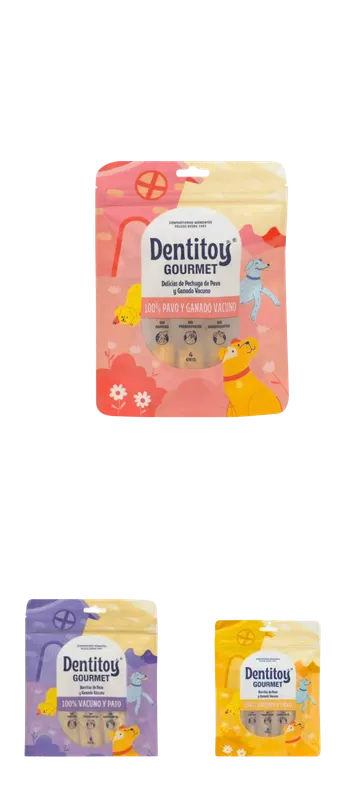 Empaque snack: Dentitoy Gourmet barritas de pechuga de pavo y ganado vacuno