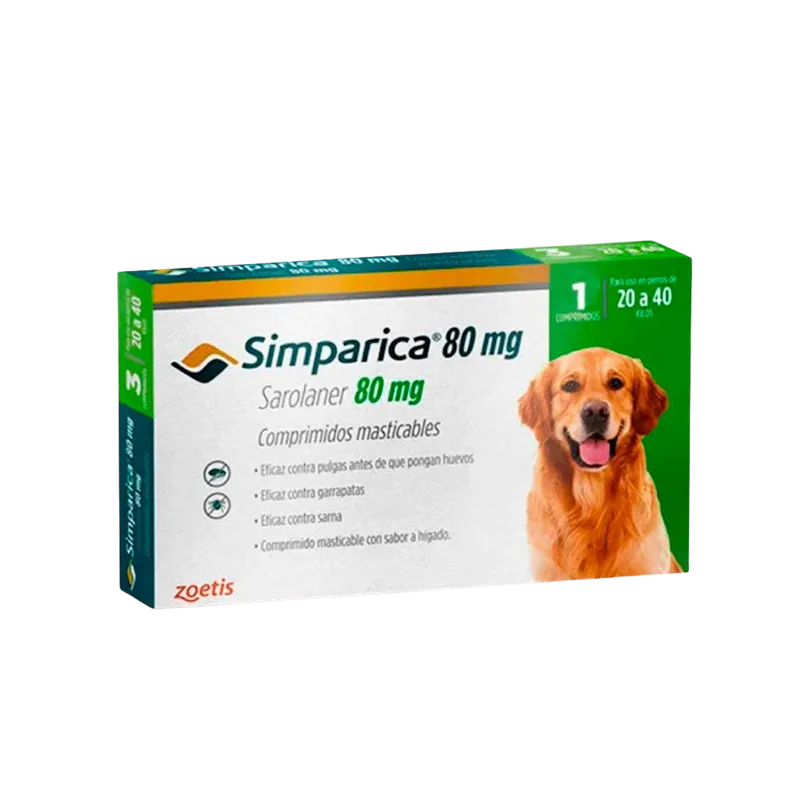 Empaque antiparasitario: Simparica 80 mg (20 a 40 kg)