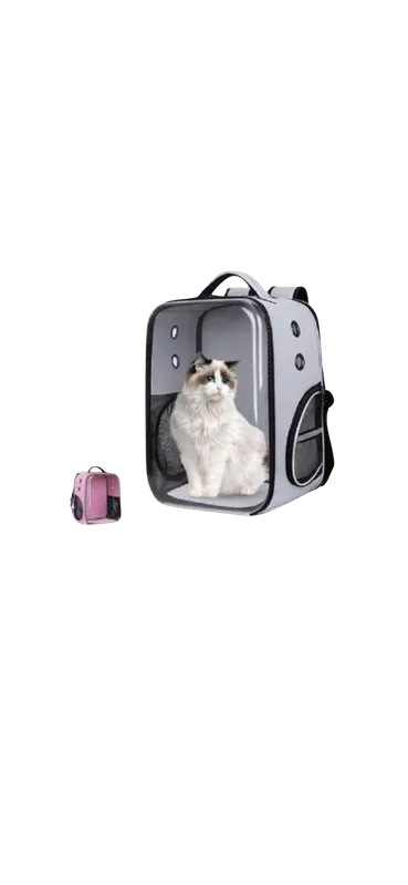 Empaque transportadora: Mochila rosada transparente con cápsula
