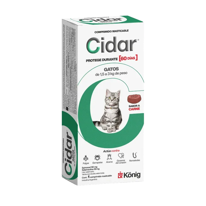 Empaque antiparasitario: Cidar desparasitante interno y externo gatos 1,5 - 3 kg