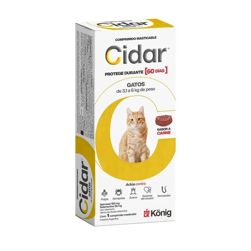 Empaque antiparasitario: Cidar desparasitante interno y externo gatos 3,1 - 6 kg